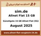 Siegel Günstigste Allnet Flat: 15 GB. Zum Test
