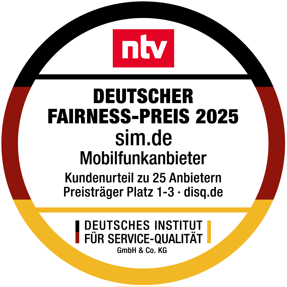 Siegel Deutscher Fairness-Preis für sim.de - DISQ und ntv
