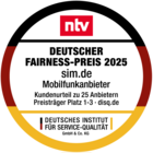 Siegel Deutscher Fairness-Preis für sim.de - DISQ und ntv