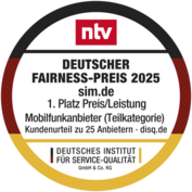 Deutscher Fairness-Preis 2026: 1. Platz sim.de Preisleistung